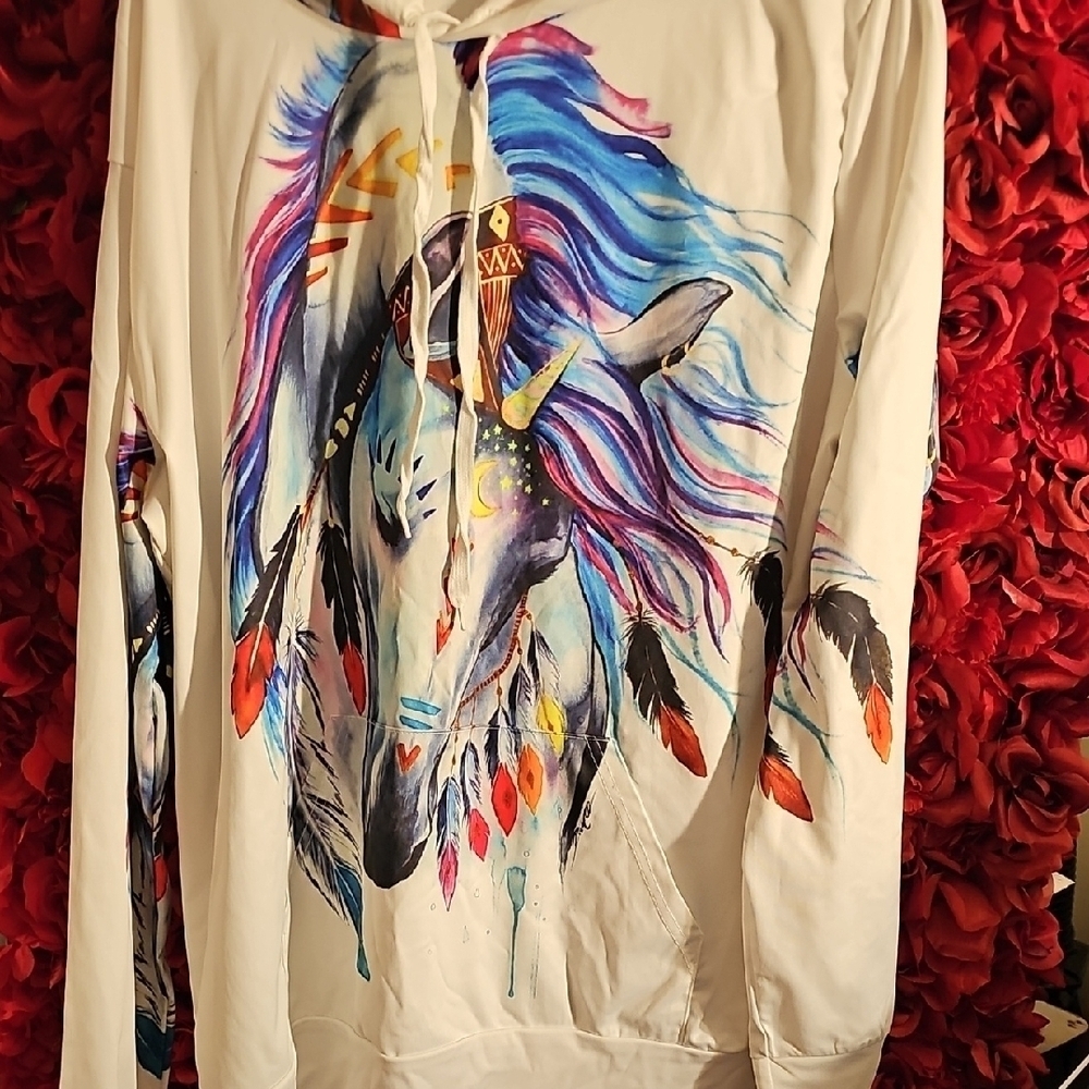 Colorful Horse Graphic Women's Lightweight Hoodie Size 2XL